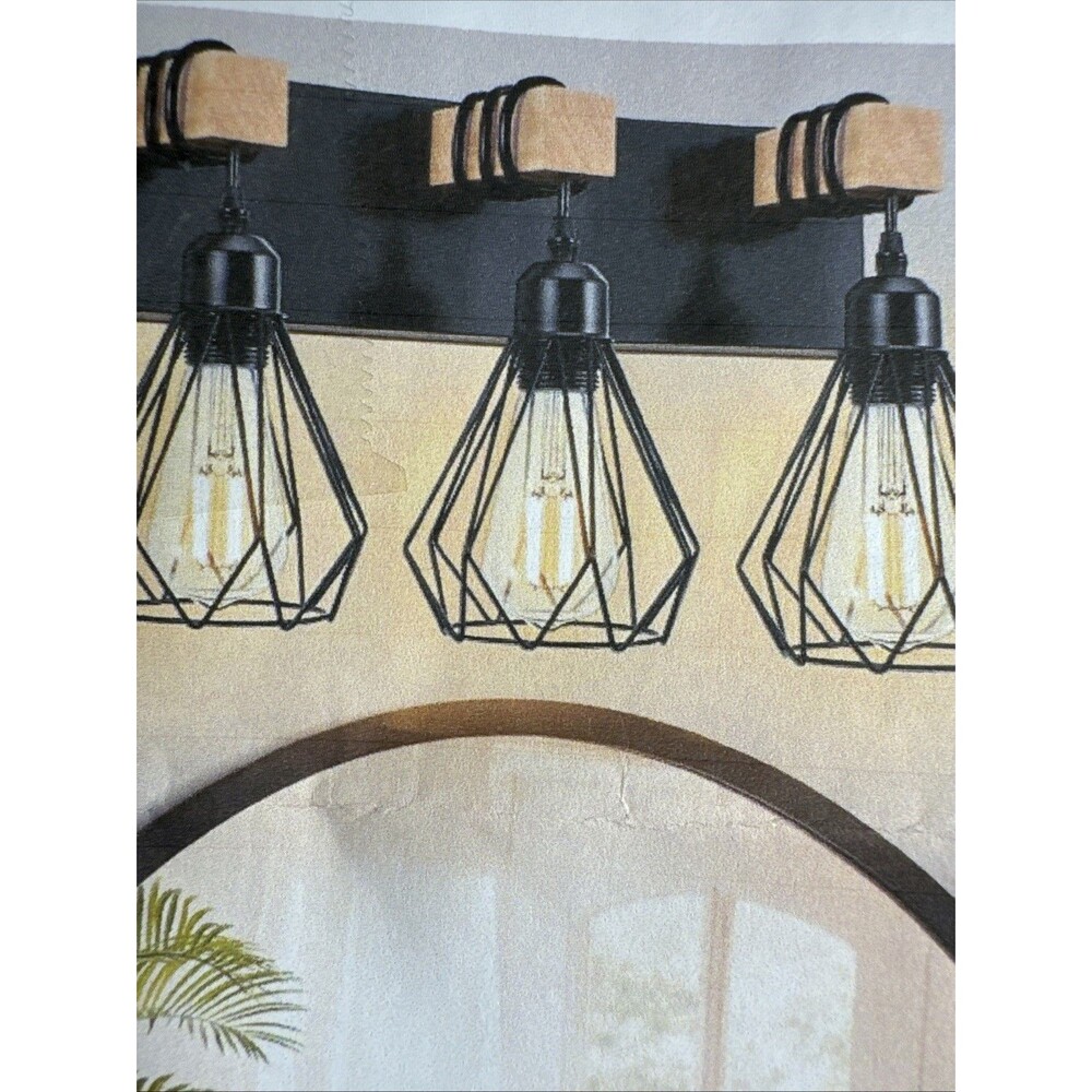 Farmhouse Vanity Light for Bathroom Wood Bathroom Vanity Light 3-Light Black